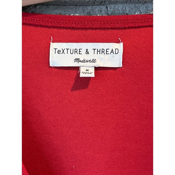 Madewell Texture & Thread Wrap Top M Red Long Sleeve Crepe Knit Womens Blouse Wi - Picture 3 of 8